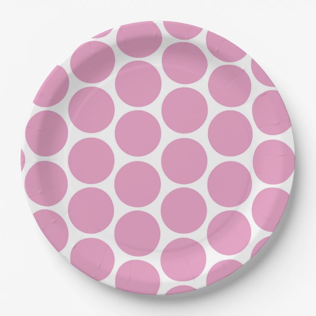 ASSIETTES EN CARTON ROSE MODERNE, POIS BLANCS (Devant)