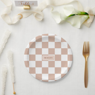 Assiettes En Carton Rose neutre personnalisé À damiers rose pâle