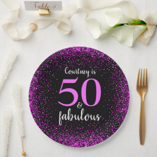 Assiettes En Carton Rose & noir personnalisées 50 et papier fabuleux