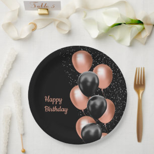 Assiettes En Carton Rose noire ballon doré chic