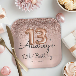 Assiettes En Carton Rose or Parties scintillant ballon 13e anniversair