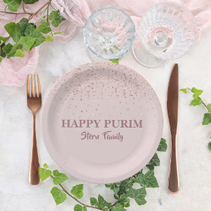 Assiettes En Carton Rose or rose Parties scintillant poussière Hébreu 