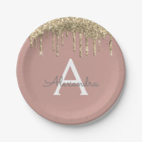 Rose Pâle - Anniversaire Monogramme Paillettes Dor