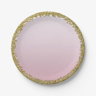 Assiettes En Carton Rose Pâle Doré Pailleté Glamour Étincelant Fête