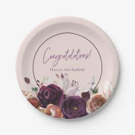 Assiettes En Carton Rose Pâle Violet Bordeaux Floral