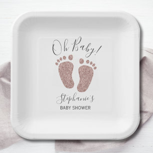 Assiettes En Carton Rose Parties scintillant d'or Baby shower de fille