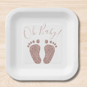 Assiettes En Carton Rose Parties scintillant or pied Baby shower Carré