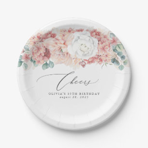 Assiettes En Carton Rose Pêche Floral Élégant Botanique