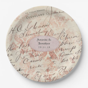 Assiettes En Carton Rose personnalisé Gold Shabby-Chic Mariage