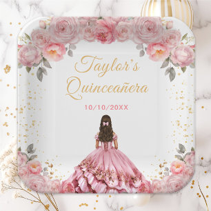 Assiettes En Carton Rose Pink Princess Florale Quinceañera