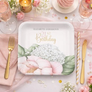 Assiettes En Carton Rose Pivoine Fleurie 21e Anniversaire