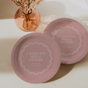 Assiettes En Carton Rose Poussiéreux Bordure Ondulée en Coquille de