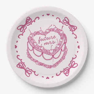 Assiettes En Carton Rose Rétro Cœur Coquette Gâteau Cerise Mariage Sho
