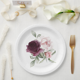 Assiettes En Carton Rose romantique Aquarelle de luxe Botanique
