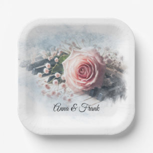 Assiettes En Carton Rose rose Anniversaire Sur Touches De Piano