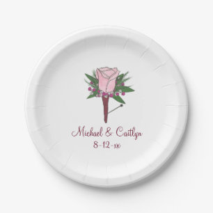 Assiettes En Carton Rose rose Boutonniere Plates Mariages florales