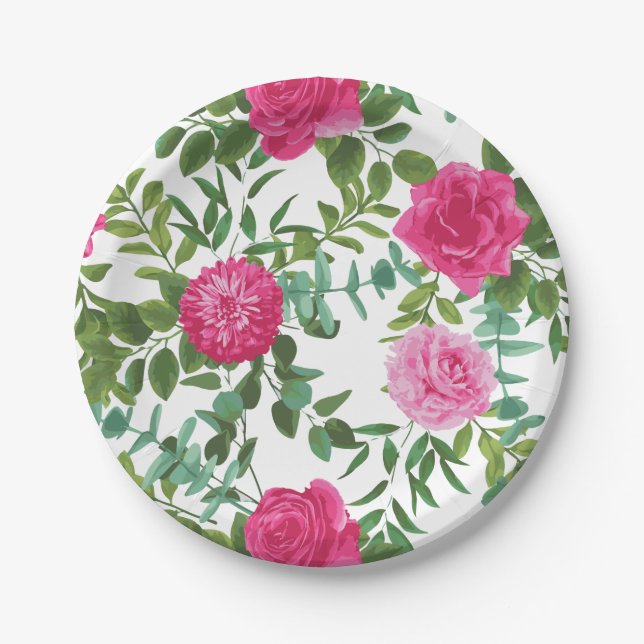 Assiettes En Carton Rose rose chaud Beau Mariage (Devant)