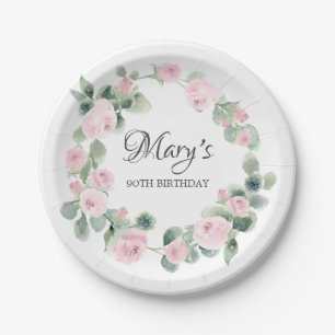 Assiettes En Carton Rose rose Eucalyptus 90e anniversaire