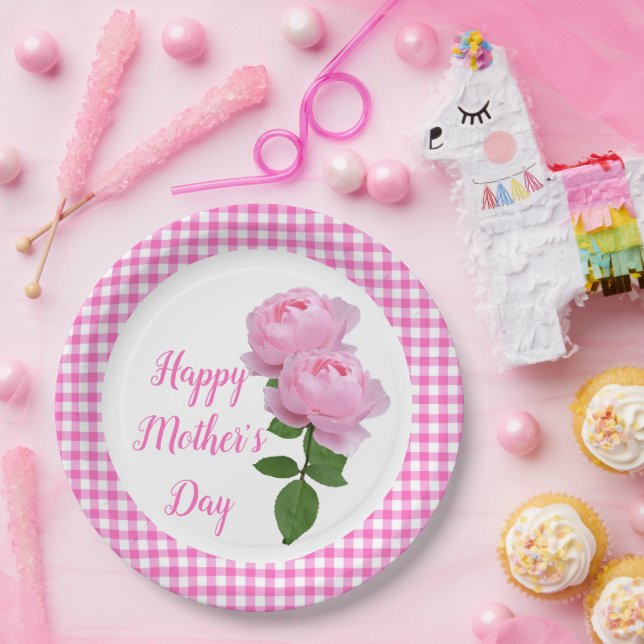 Assiettes En Carton Rose Rose Joyeux Fête des Mères Floral (Fête)
