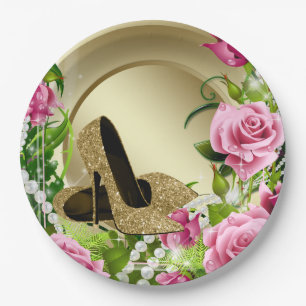 Assiettes En Carton Rose rose or haut talon Chaussure perle Anniversai