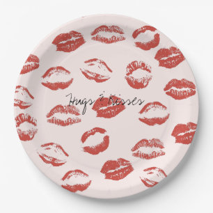 Assiettes En Carton Rose rouge lèvres Kiss