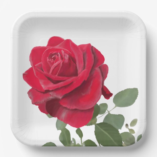 Assiettes En Carton Rose rouge - peinte à la main (Recto)