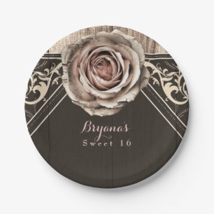 Assiettes En Carton Rose Rustique Élégant Bois Clair Diamant Fête