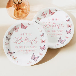 Assiettes En Carton Rose Un Petit Papillon Sur Le Chemin Baby shower