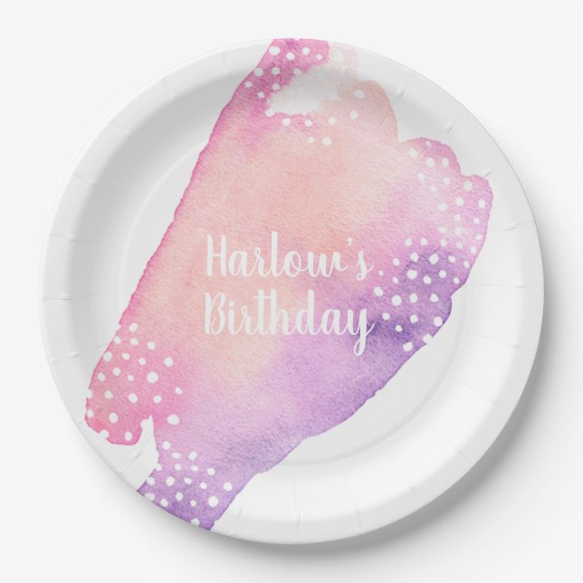 Assiettes En Carton Rose vif et aquarelle violette (Devant)