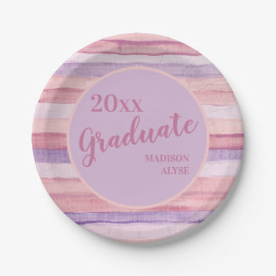 Assiettes En Carton Rose Violet Aquarelle Rayé Promotion de l'année