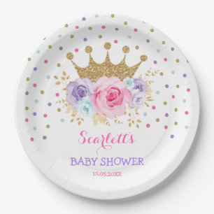 Assiettes En Carton Rose violet Turquoise Couronne Princesse Baby show