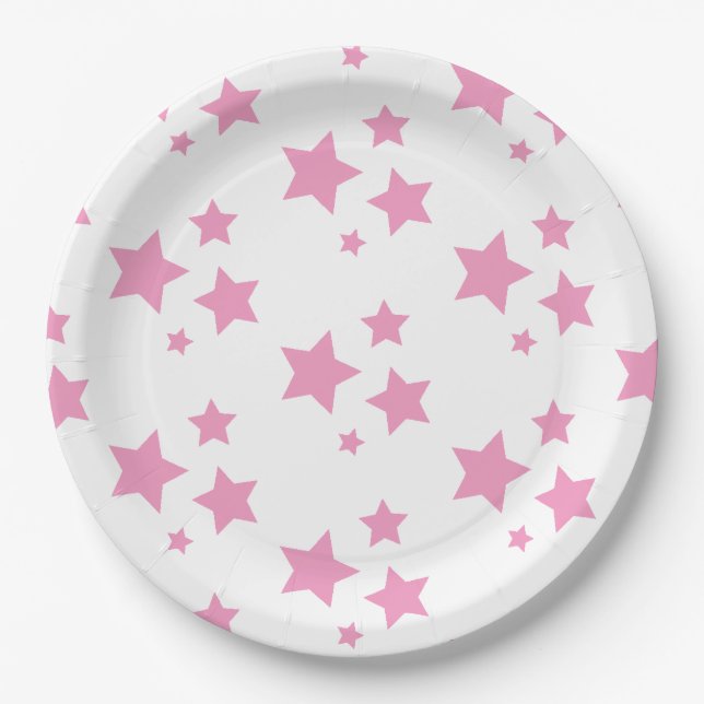 Assiettes En Carton Rose White Stars Enfants Baby Circus Party (Devant)