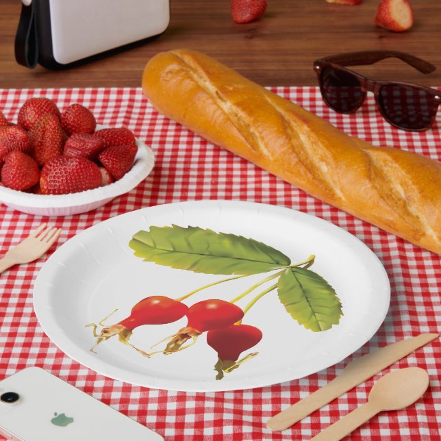 Assiettes En Carton Rosehips Motif Red Sides (Pique-nique)