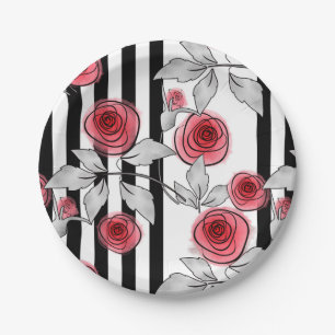 Assiettes En Carton Roses aquarelle