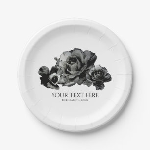 Assiettes En Carton Roses Aquarelle Noire Mariage Élégant