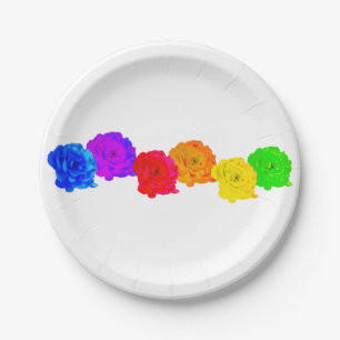 Assiettes En Carton Roses arc-en-ciel