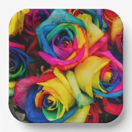 Assiettes En Carton Roses arc-en-ciel