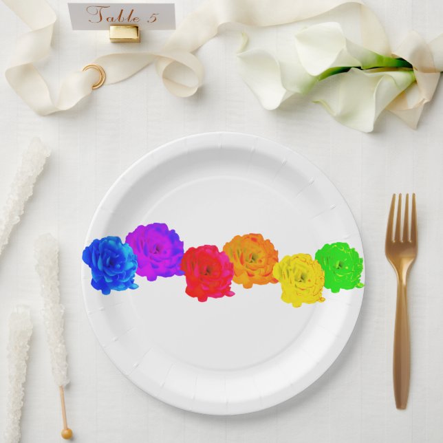 Assiettes En Carton Roses arc-en-ciel (Mariage)