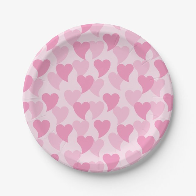 Assiettes En Carton Roses Beaux Coeurs Motif sans couture (Devant)
