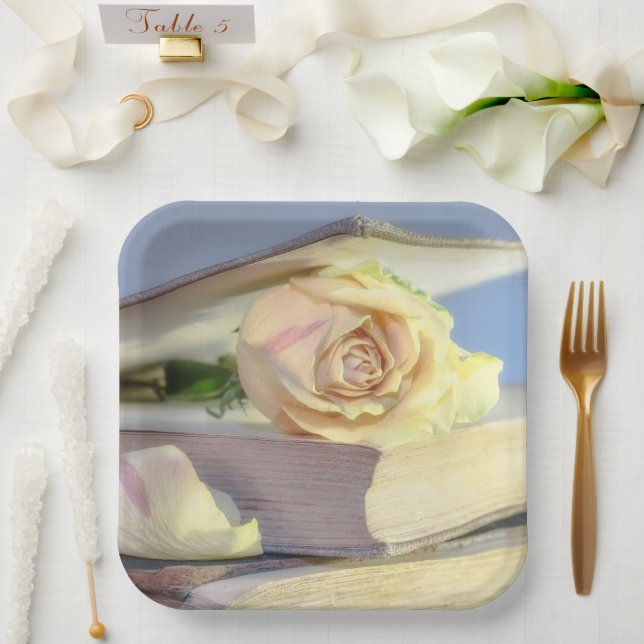 Assiettes En Carton Roses blanches (Mariage)