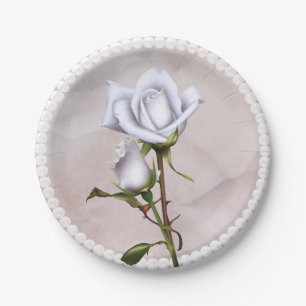 Assiettes En Carton Roses Blanches Douces Romantiques Élégant Mariage