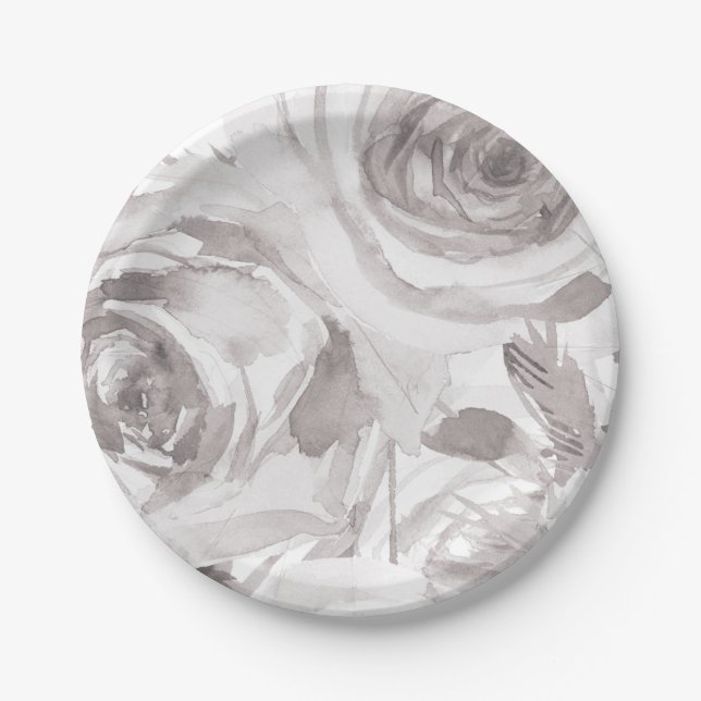 Assiettes En Carton Roses blanches Floral Rose Moderne Mariage élégant (Devant)