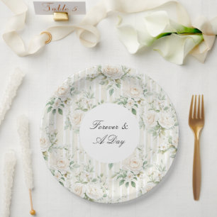 Assiettes En Carton Roses Blanches Romantiques Roses Florales Mariage