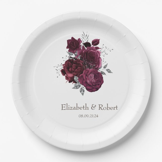 Assiettes En Carton Roses de Bourgogne (Devant)