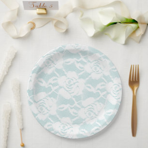 Assiettes En Carton Roses de dentelle blanche à la menthe