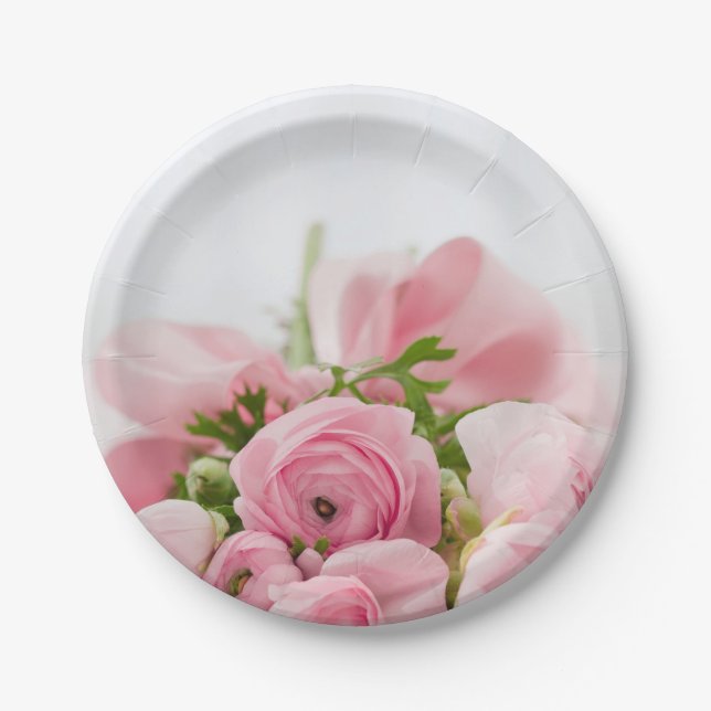 Assiettes En Carton Roses de mariage roses (Devant)