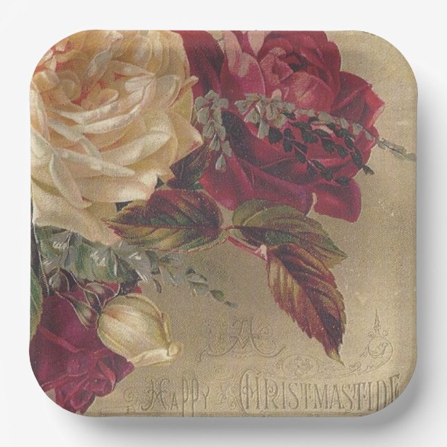 Assiettes En Carton Roses de Noël victorien (Recto)