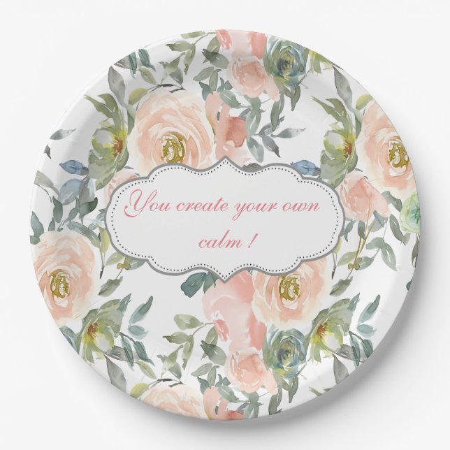 Assiettes En Carton Roses élégants, Message Motivationnel (Devant)