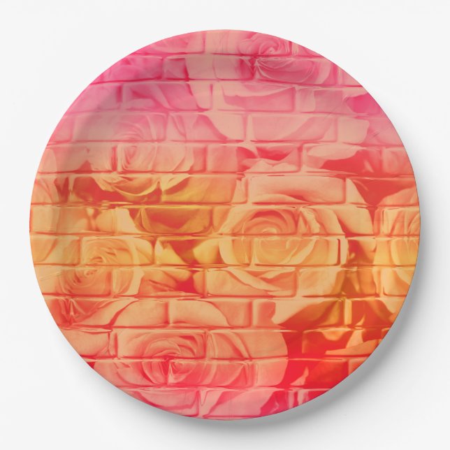 Assiettes En Carton Roses en briques 17 Plaques de papier citron rose (Devant)