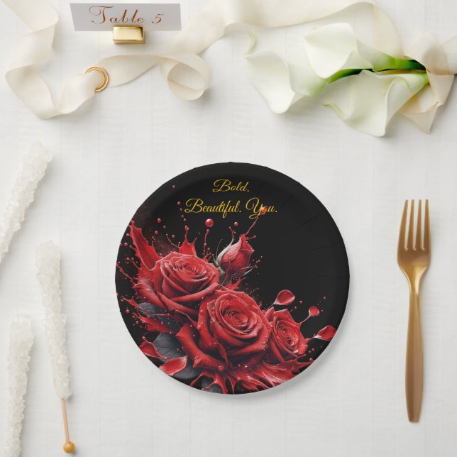 Assiettes En Carton Roses en fleur - Anniversaire élégant (Mariage)